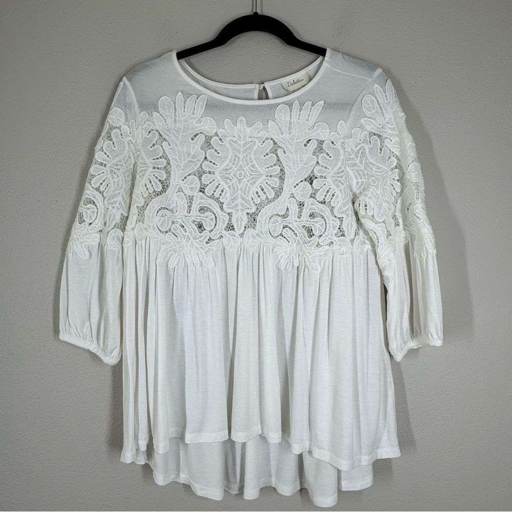 Anthropologie Deletta White Crochet Lace Blouse Top Boho Western Shirt Womens XS